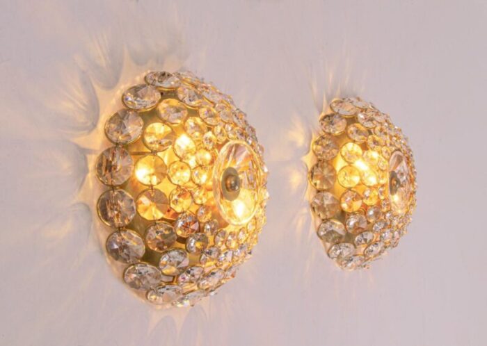 jewel crystal brass wall sconces from palwa germany 1960 set of 2 7