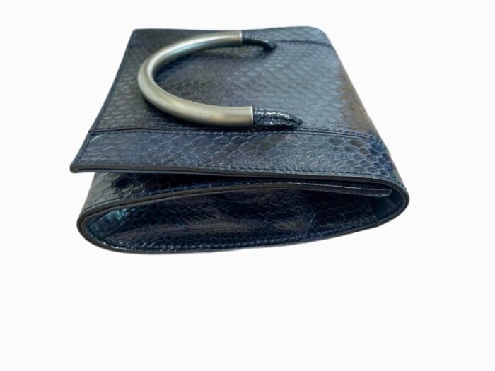 jil sander blue reptile embossed wristlet clutch 3036