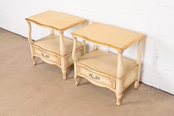 john widdicomb french provincial louis xv cream lacquered and parcel gilt nightstands circa 1950s 3651