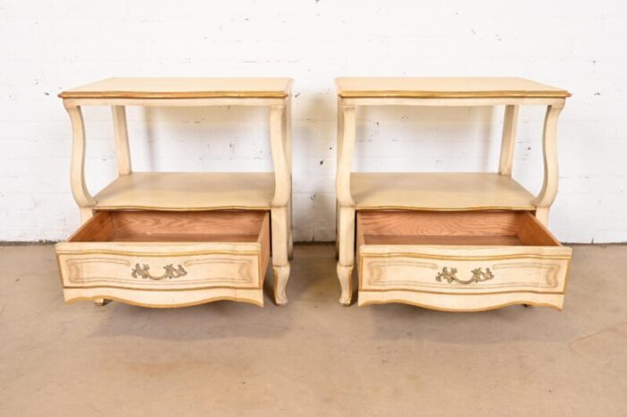 john widdicomb french provincial louis xv cream lacquered and parcel gilt nightstands circa 1950s 4162