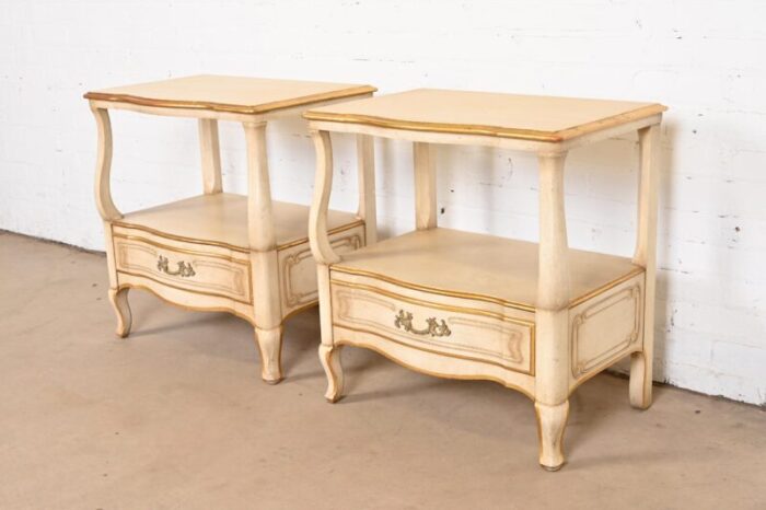 john widdicomb french provincial louis xv cream lacquered and parcel gilt nightstands circa 1950s 4288