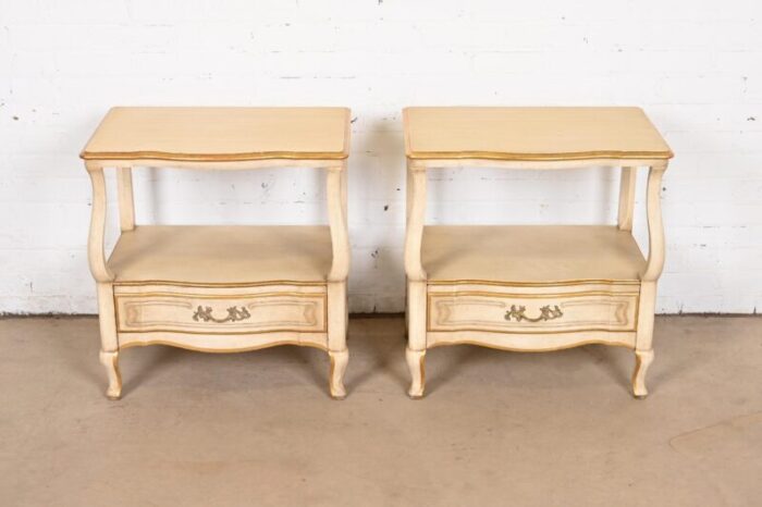 john widdicomb french provincial louis xv cream lacquered and parcel gilt nightstands circa 1950s 9091