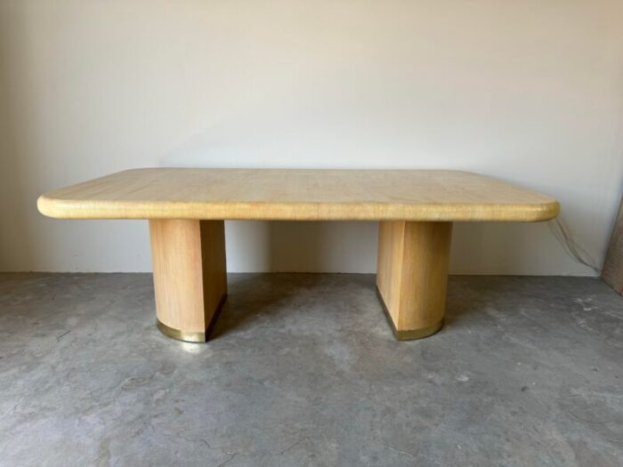 karl springer style grasscloth and brass dining table 2452