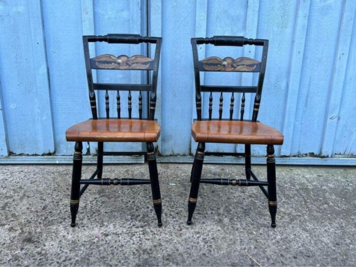 l hitchcock vintage dining chairs harvest eagle black and gold stenciled side chairs a pair 6672