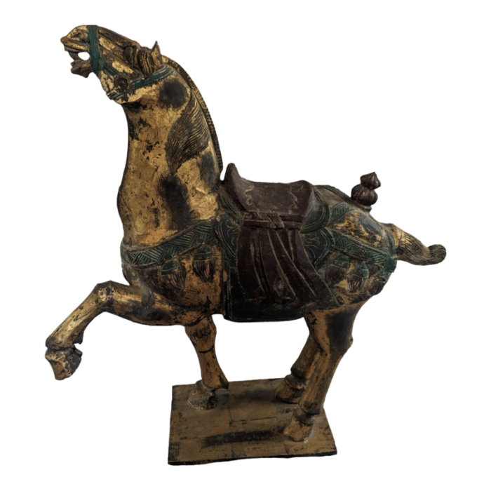 large 1950s wooden polychrome hand carved tang style chinese horse 7416