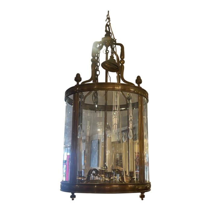 large 1980s brass european hall lantern chandelier 6592