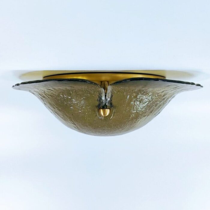 large brass and murano glass flush mount ceiling lamp from peill putzler germany 1970s 10