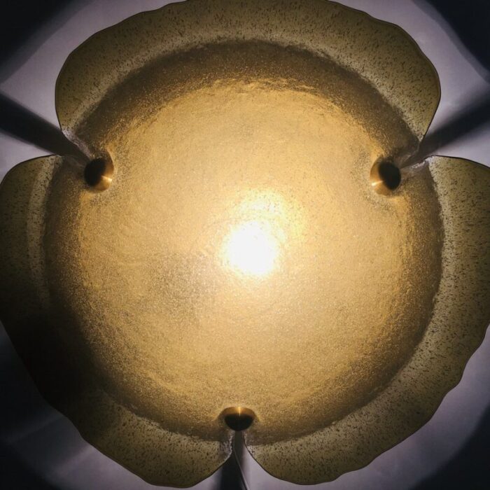 large brass and murano glass flush mount ceiling lamp from peill putzler germany 1970s 5