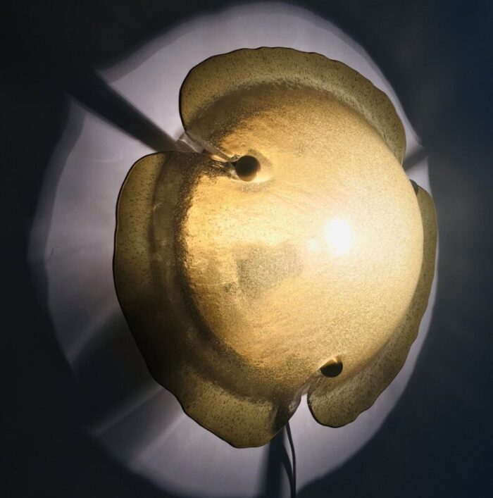 large brass and murano glass flush mount ceiling lamp from peill putzler germany 1970s 6