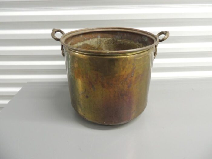 large brass hand hammered cauldron with handles 3850