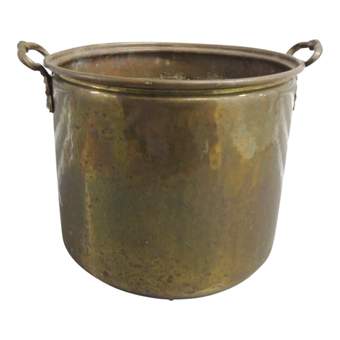 large brass hand hammered cauldron with handles 5163