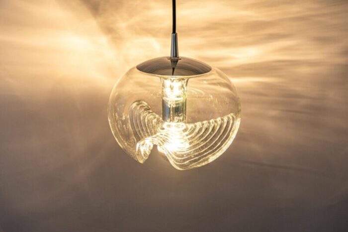 large clear glass pendant light by peill putzler germany 1970s 11