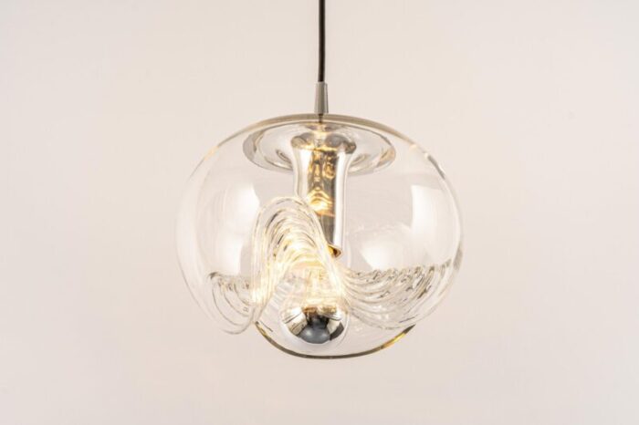 large clear glass pendant light by peill putzler germany 1970s 9