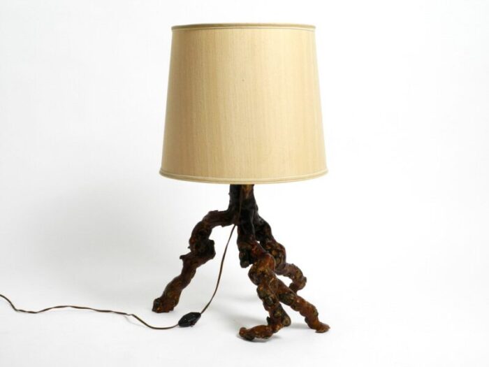 large german root wood table lamp with a large silk shade 1960s 3