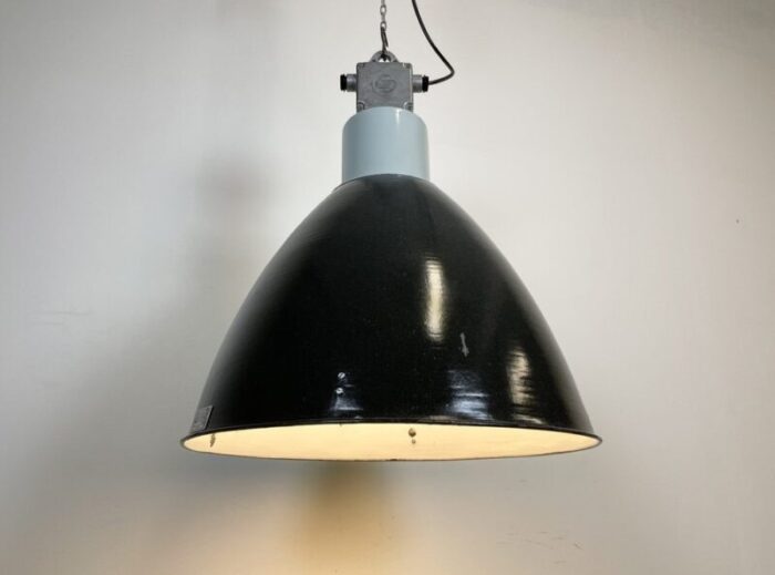 large industrial enamel factory pendant lamp from elektrosvit 1960s 12