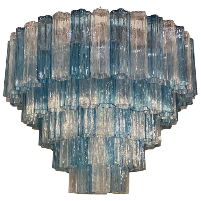 large italian blue and ice murano glass tronchi chandelier 1