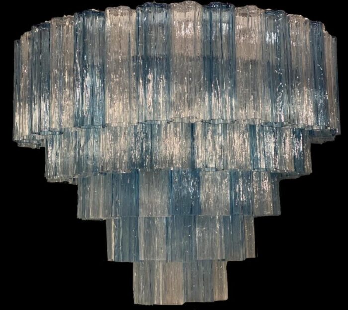 large italian blue and ice murano glass tronchi chandelier 8