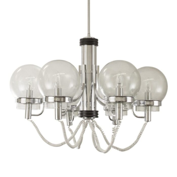 large italian chandelier with chrome frame and glass globes 1970s 1