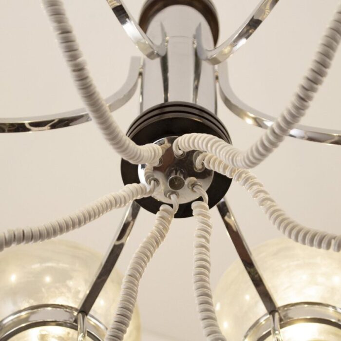 large italian chandelier with chrome frame and glass globes 1970s 7