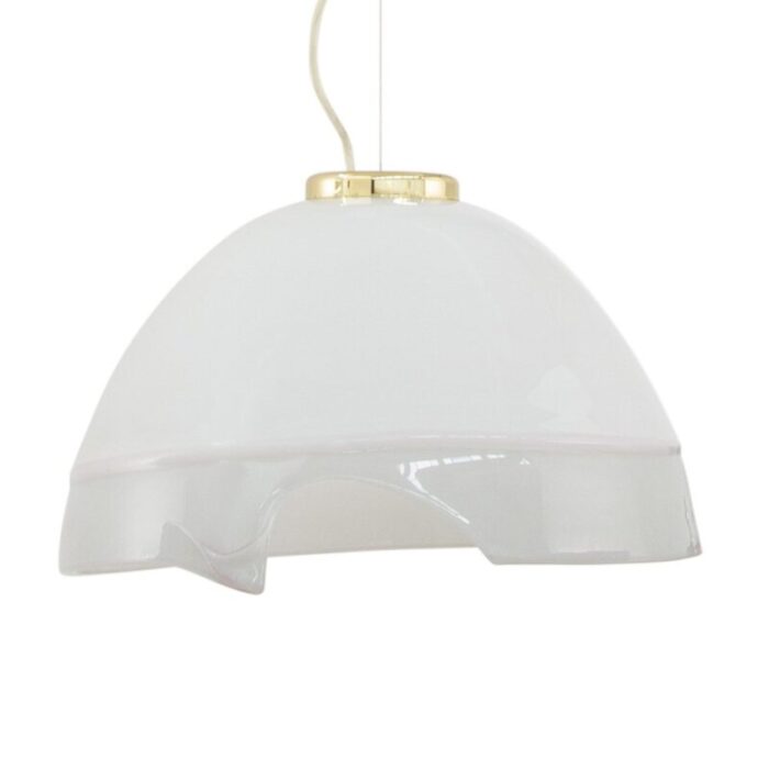 large italian suspension lamp in white murano glass with pink gray finishes 1980s 1