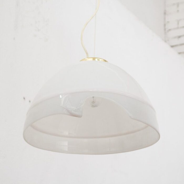 large italian suspension lamp in white murano glass with pink gray finishes 1980s 2