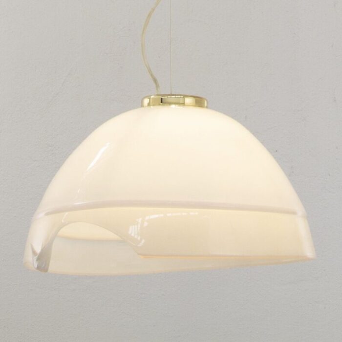 large italian suspension lamp in white murano glass with pink gray finishes 1980s 3