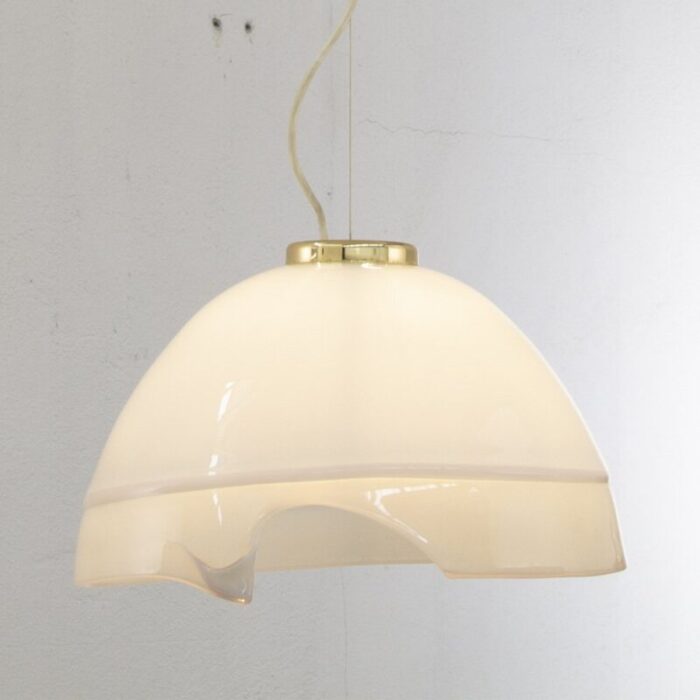 large italian suspension lamp in white murano glass with pink gray finishes 1980s 4