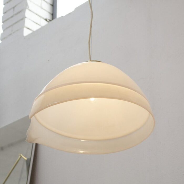 large italian suspension lamp in white murano glass with pink gray finishes 1980s 5