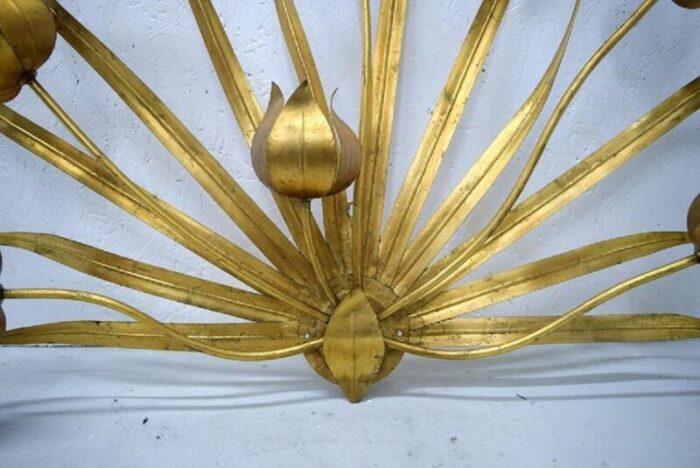 large italian wall lamp with leaves flowers in brass 1960s 2