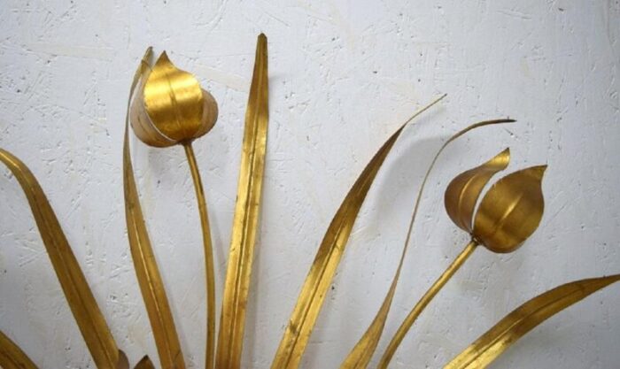 large italian wall lamp with leaves flowers in brass 1960s 3