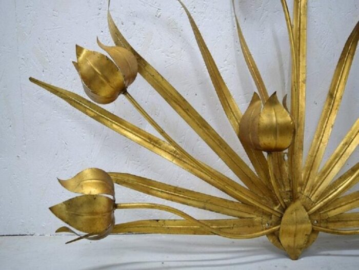 large italian wall lamp with leaves flowers in brass 1960s 4