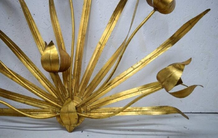 large italian wall lamp with leaves flowers in brass 1960s 5