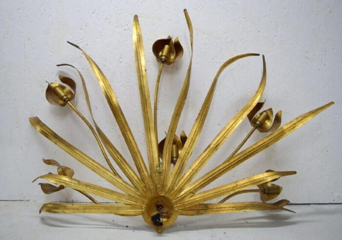 large italian wall lamp with leaves flowers in brass 1960s 6