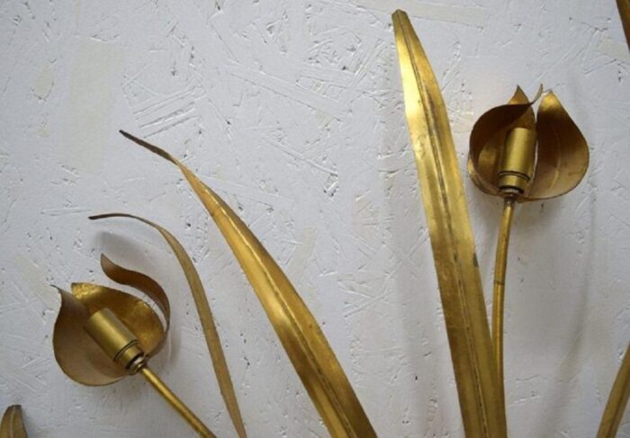 large italian wall lamp with leaves flowers in brass 1960s 7