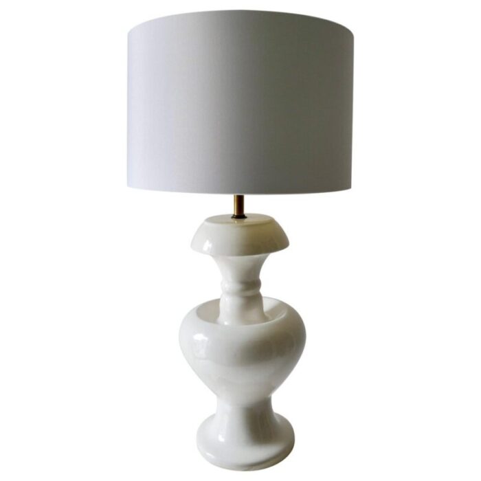 large mid century american table lamp in white 1