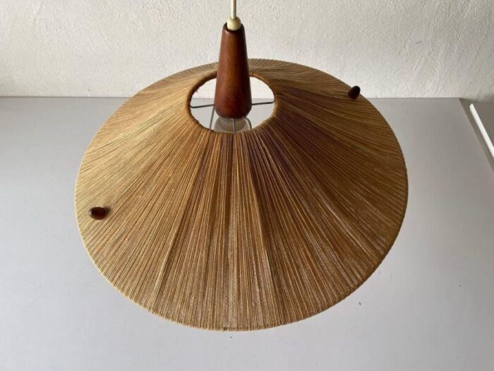 large raffia bast and teak pendant lamp from temde germany 1960s 4