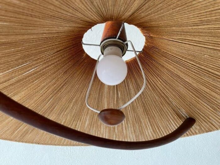 large raffia bast and teak pendant lamp from temde germany 1960s 7