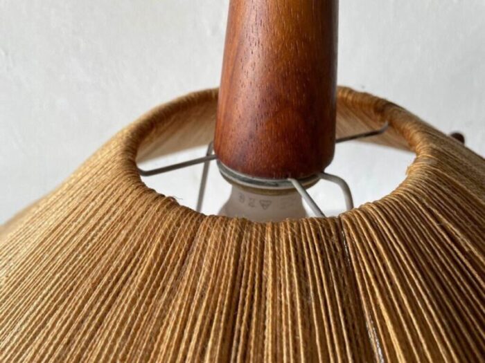 large raffia bast and teak pendant lamp from temde germany 1960s 8