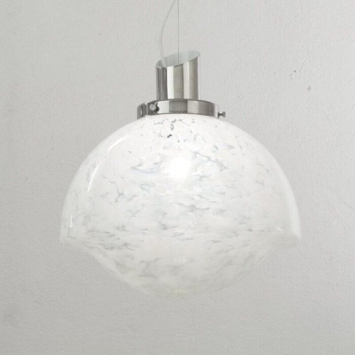 large suspension lamp in blown murano glass steel chrome italy 1970s 2