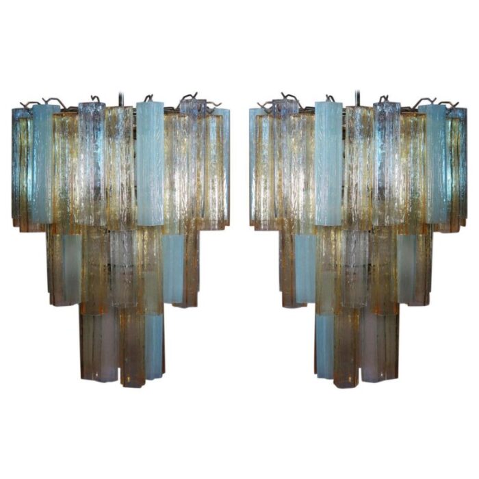 large three tier murano glass tube chandeliers 1980s set of 2 1