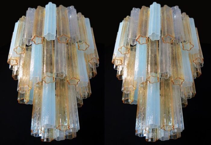 large three tier murano glass tube chandeliers 1980s set of 2 2