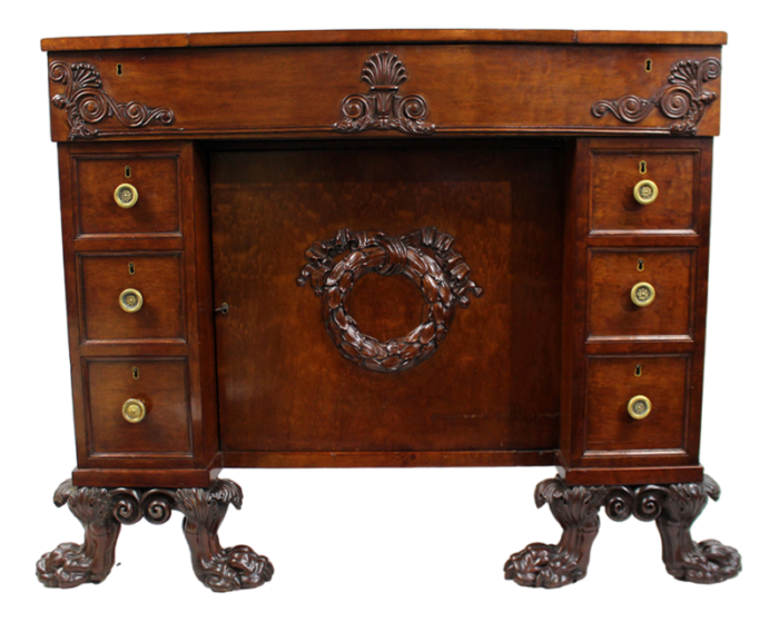 late 18th century mahogany desk with carved feet 7691