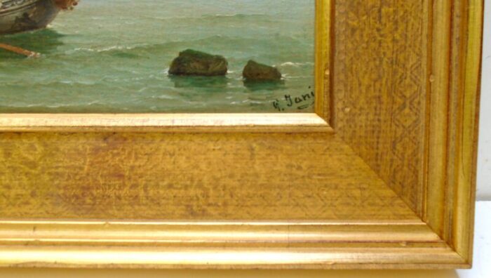 late 19th century a leisurely day in the gulf of naples original oil painting on wooden panel framed 7562