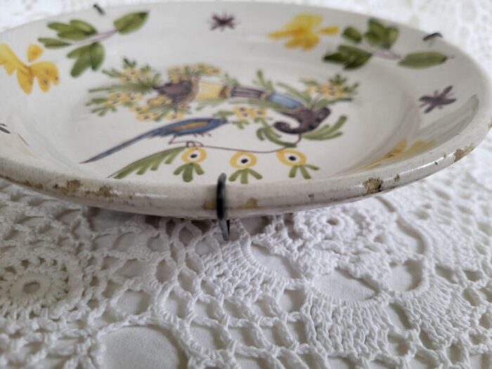 late 19th century french faience decorative plate with bird and floral motif 1064