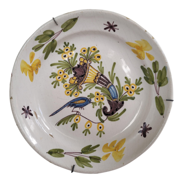 late 19th century french faience decorative plate with bird and floral motif 4321