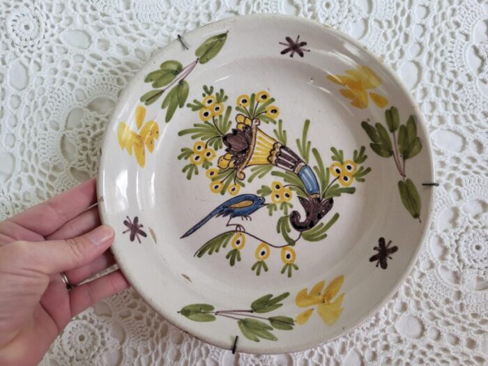 late 19th century french faience decorative plate with bird and floral motif 4505