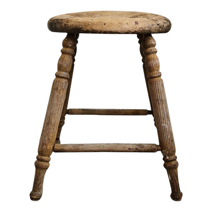 late 19th century primitive wood turned leg milking stool 2832