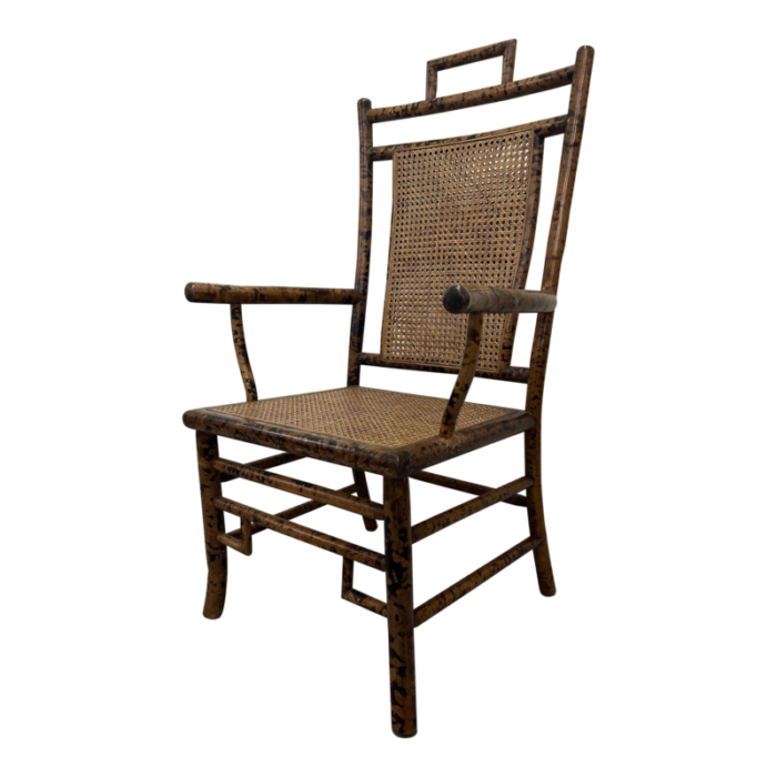 late 20th century burnt bamboo style cane arm chair 6623