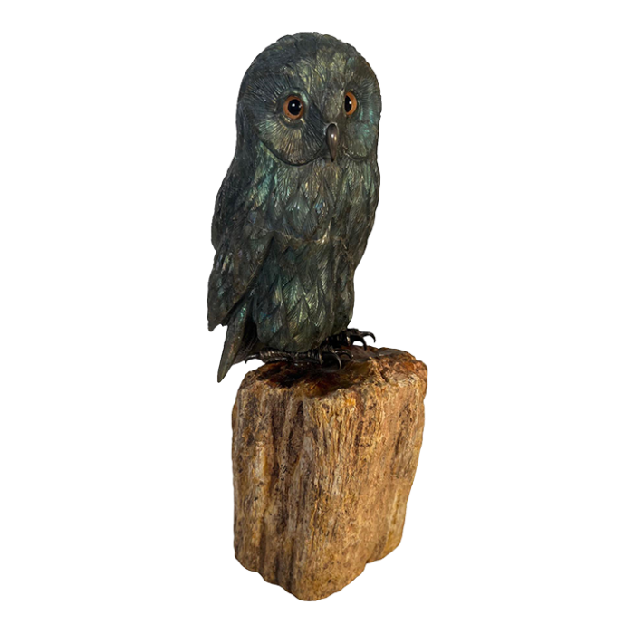 late 20th century labradorite carved owl 2441