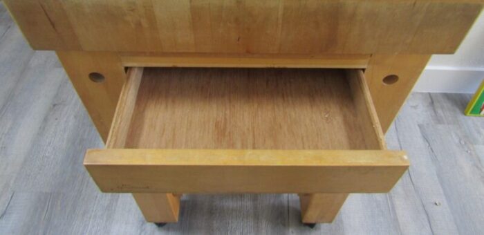 le gourmand kitchen island butcher block table with drawer on castors 7240